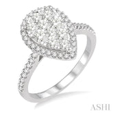 1 ctw Round Cut Lovebright Diamond Pear Shape Ring in 14K White Gold